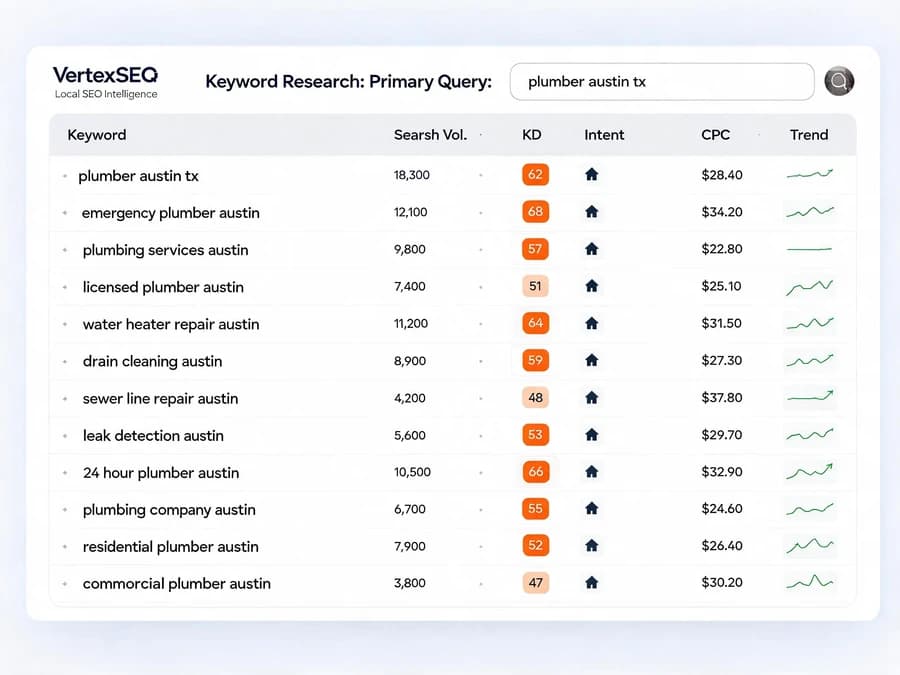 Austin Plumbing SEO Keywords - Local Search Terms We Target for Plumbing SEO Ranking